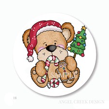 Whimsical Christmas Bear w/Tree Scrapbook Stickers Favors Labels Envelope Seals