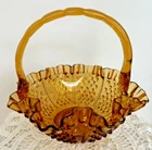 Brides Basket Fenton Amber Hobnail Basket Bowl Ruffle Lip