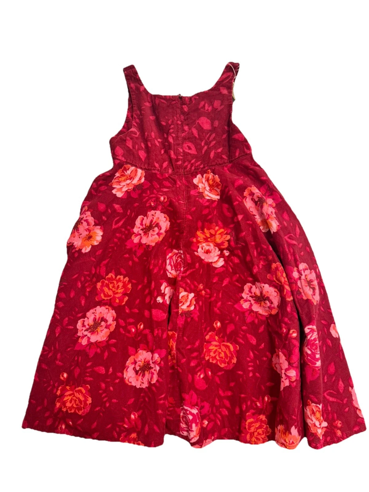 Abito Kenzo Jungle rosso e rosa velluto a coste motivo rosa bambina pinafore taglia 8 anni
