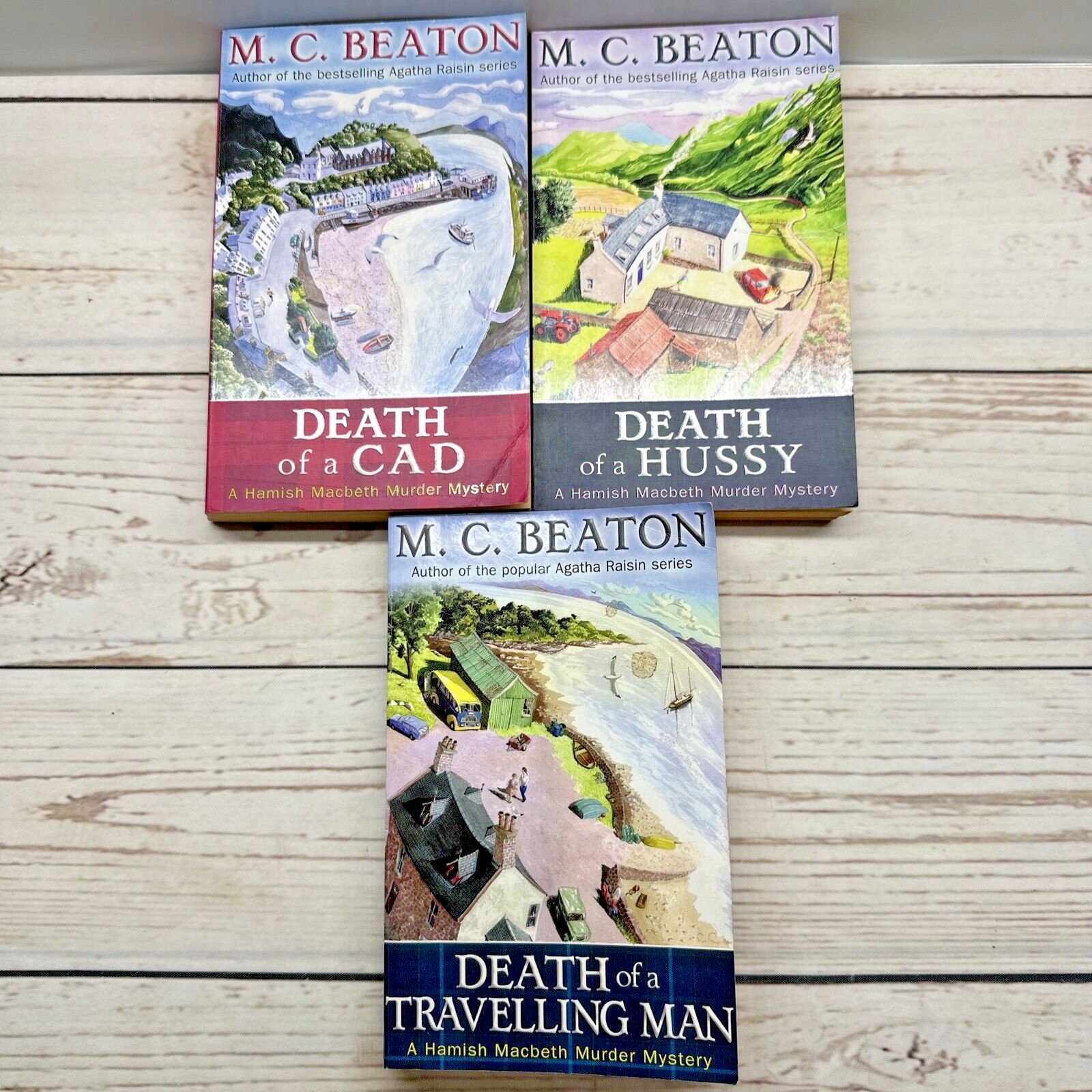 M C Beaton Book Bundle Paperback x3 Death of A Cad Hussy Travelling Man Fiction