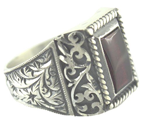 Sterling silver Byzantine Empire ring, Steel pen craft, with amber stone - 第 1/5 張圖片