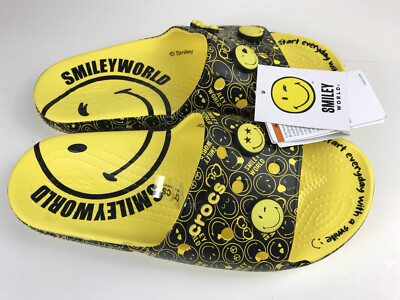 CROCS CLASSIC Black Yellow SMILEY WORLD w/ Jibbitz Men’s 11 Slide Sandal Crocs Classic Smiley Sandals Size 13 | eBay main image 3
