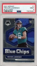 Trevor Lawrence Rookie 2021 Panini Mosaic Blue Chips #1. PSA Graded Mint 9