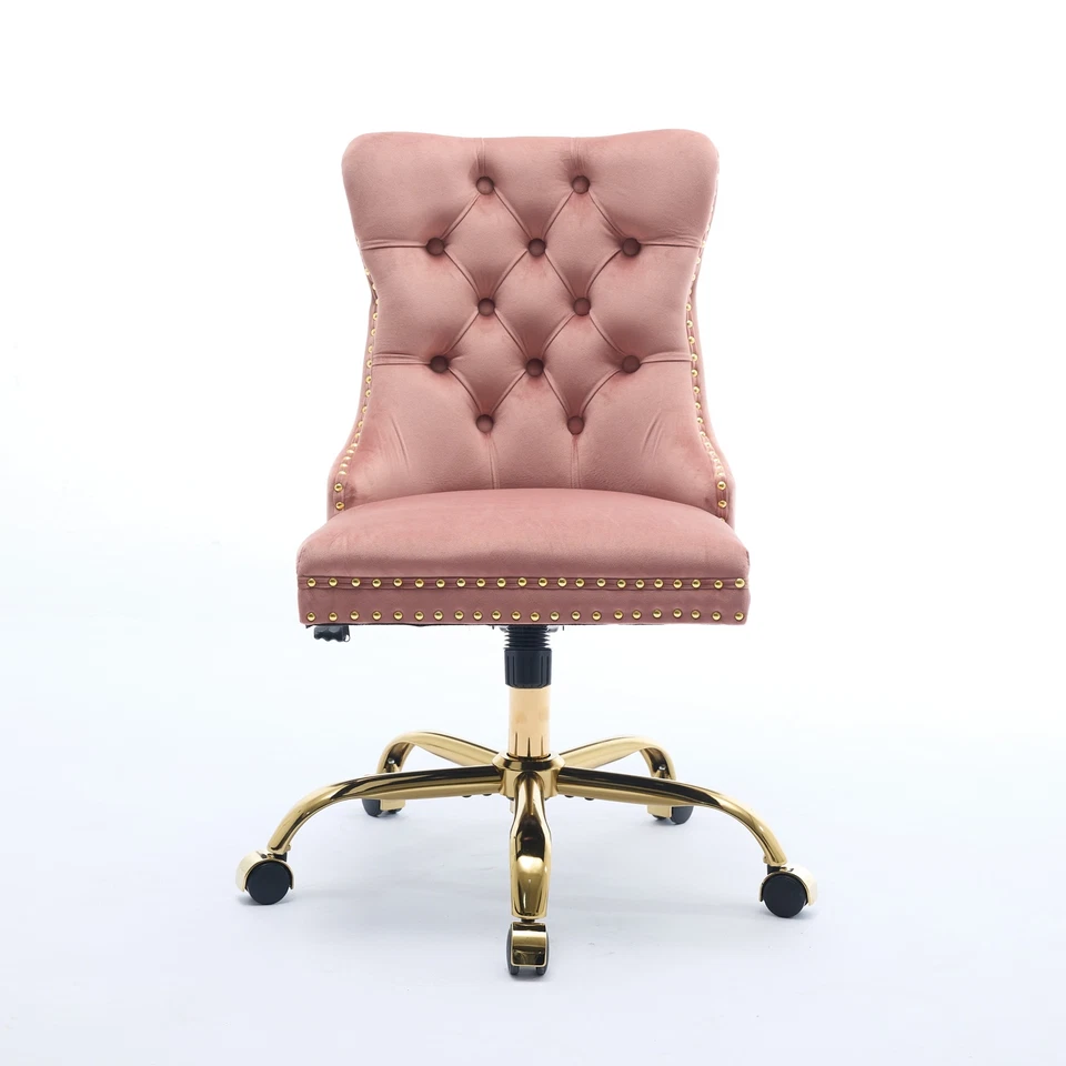 19.7-22.4" Height Home Office Chair Swivel Velvet Desk Chair Accent Char Pink - Image 2 of 4