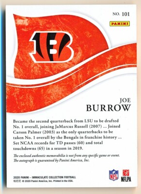 2020 Immaculate Joe Burrow RPA Patch Autograph Auto Rookie
