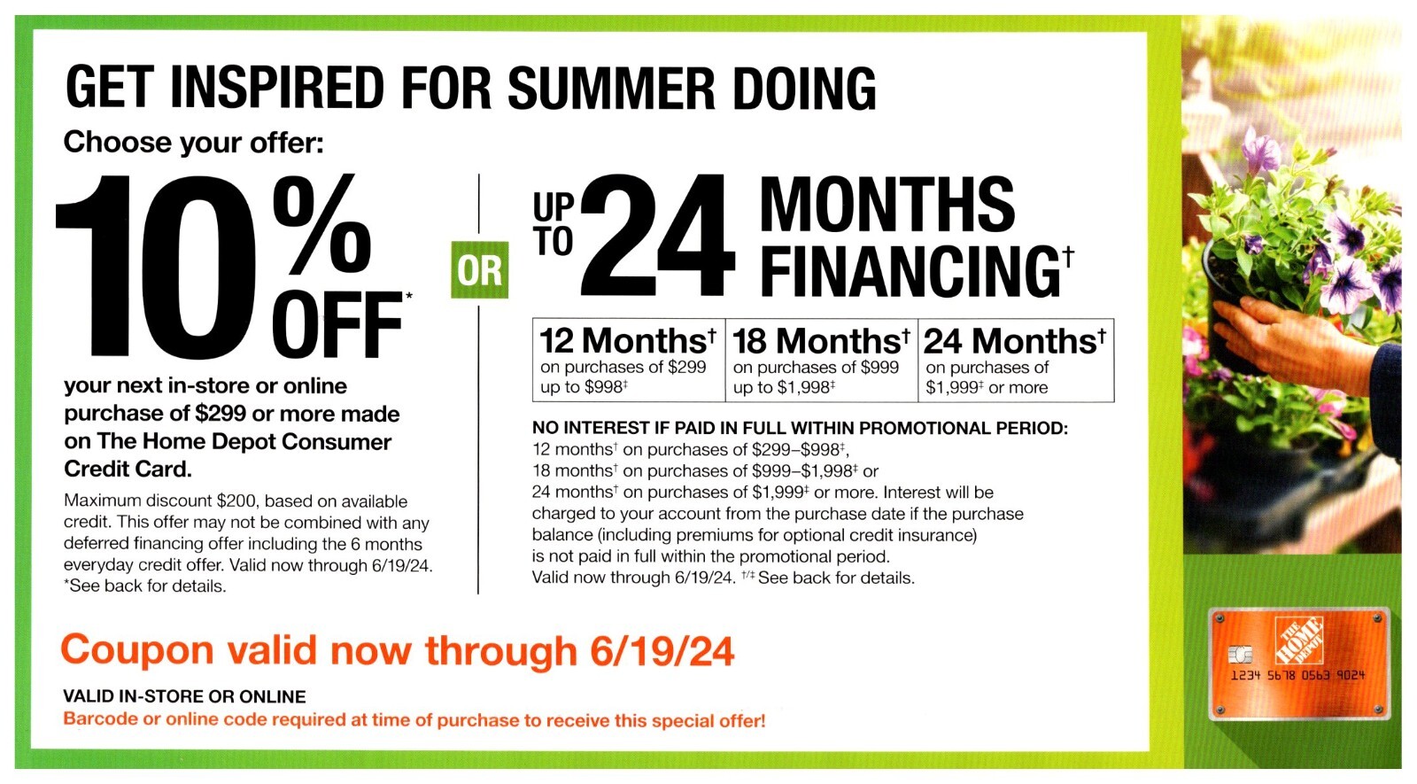 HOME DEPOT Coupon 10 Off Online / In Store OR 24 Months Financing, Exp 06/19/24 eBay