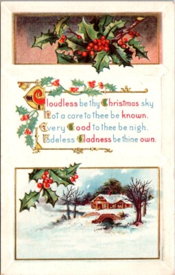 Antique Christmas Postcard Cloudless Thy Sky Not a Care Known Every Good c1910