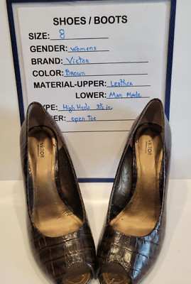 VICTOR ALFARO Leather Pumps Women Shoes Open Toe Brown Sz 8