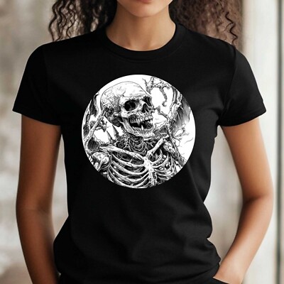 Frauen T-Shirt Skelett Dämon Höllenkreatur Motiv Baumwolle Größe S bis 3XL