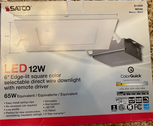 SATCO S11830 6" SQUARE COLOR SELECTABLE DIRECT WIRE DOWN LIGHT QTY. 3 - Picture 4 of 7