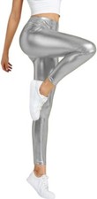Wet Look Metallic Leggings Womens Girls Foil Shiny Leggings Kids and Adult Sizes