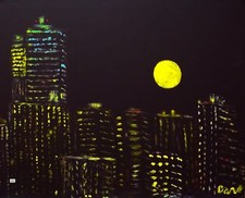 Art Print of Oil Painting by Dave New York Cityscape Buildings Night Moon Lights