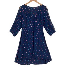 American Eagle Outfitters Shift Dress Womens Medium Blue Leaf Print Slit Sleeve