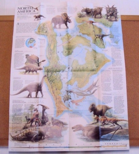 National Geographic January 1993 Map North America In Age Of Dinosaurs - Picture 2 of 5