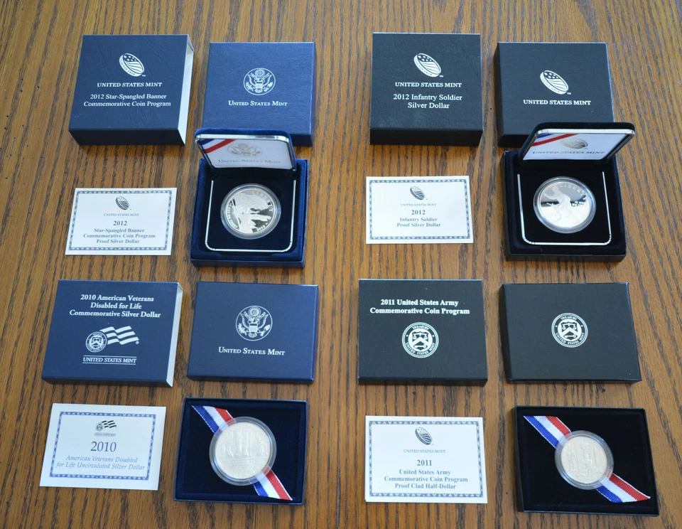 FOUR Proof & BU Silver Half &  Dollar Commemorative Coins Army, Veterans ++ - Image 2 of 4