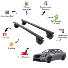 Bare Roof Rack Cross Bars Set for MERCEDES E W212 4 Door 09-13 Black