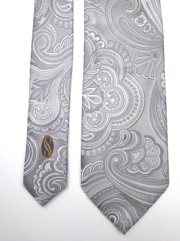 Gray Silver Paisly Pattern TIE Stafford Signature - Image 2 of 4