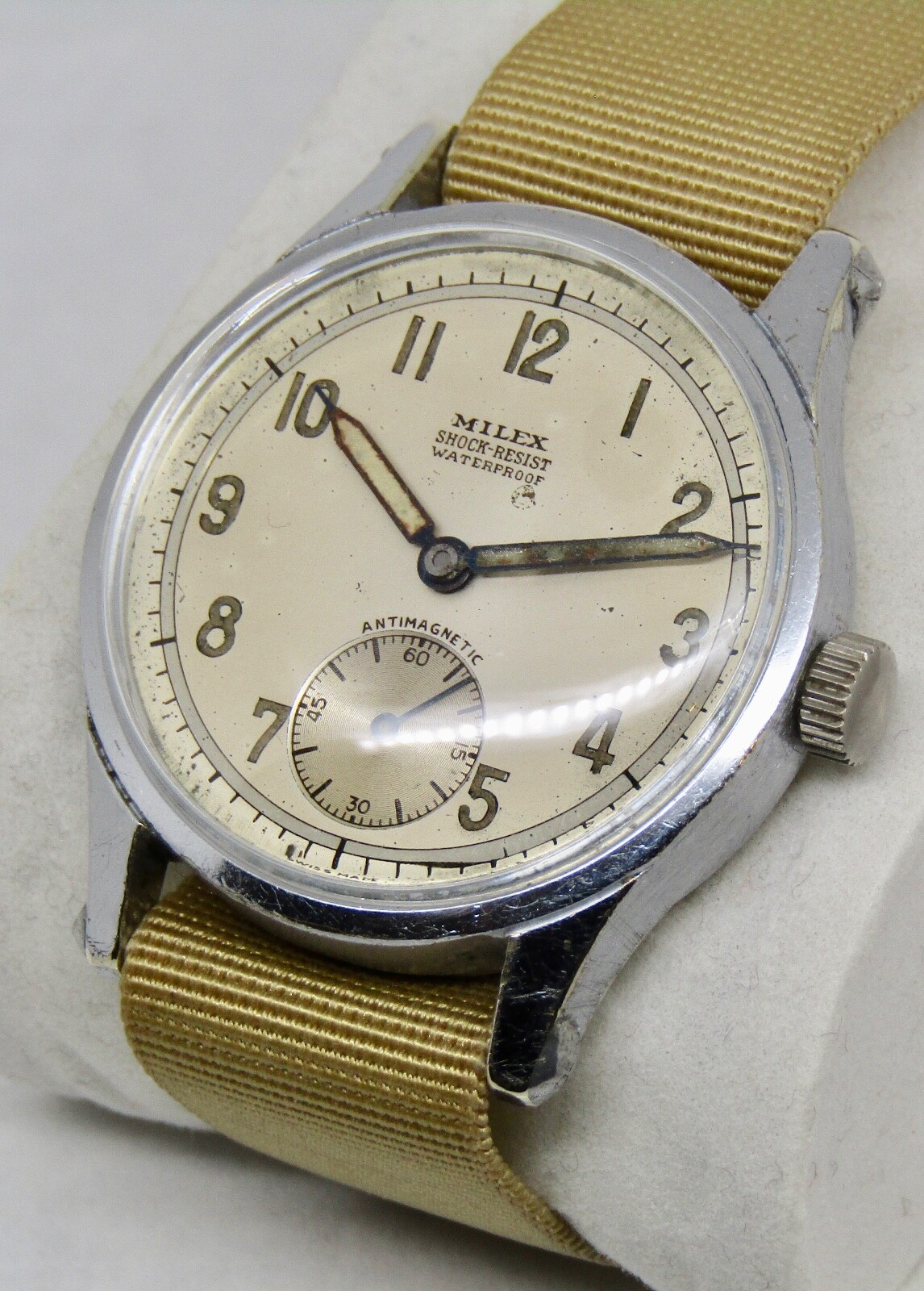MILEX 1940's, military style vintage wristwatch, radium dial, 15 jewels