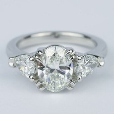 2Ct White Oval CZ Three Stone Engagement Wedding Ring 925 Sterling Silver