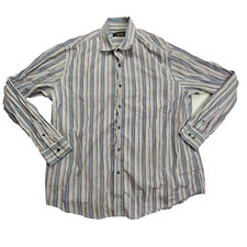 Tasso Elba Mens Shirt XL Long Sleeve Button Down Striped Blue Brown Gray