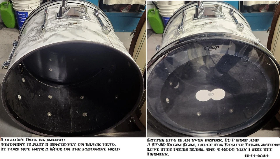 Басовый барабан 1980-х Premier 14x22 на заказ мраморная пленка - Изображение 4 из 4