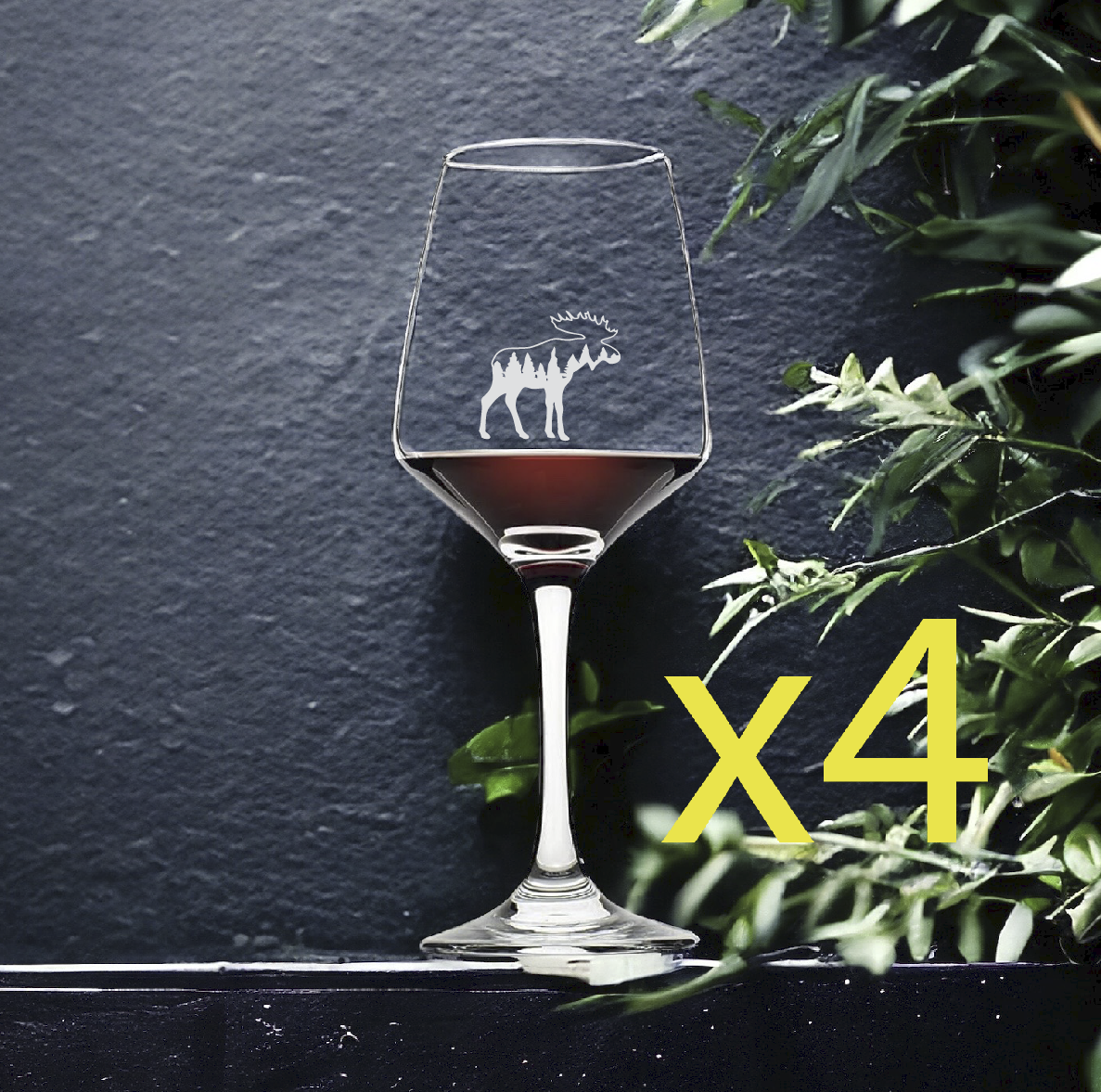 Moose Nature Wine Glasses x4 Premium 12 Oz Personalize Outdoor Wildlife NEW
