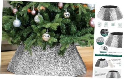 Dazzling Christmas Tree Collar, 26'' Diamond, 26.8'' DIAG x 9.8'' H Silver Sequins