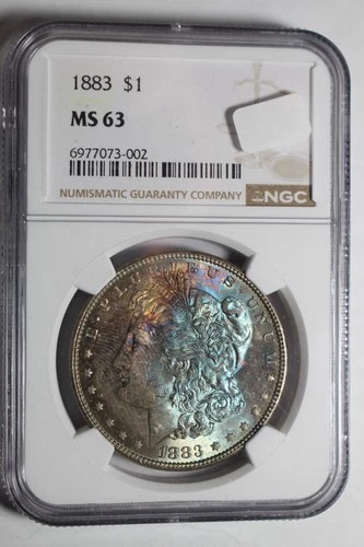 1883 Blue Purple Orange Tone Very Vibrant Morgan Silver Dollar NGC MS63 #002