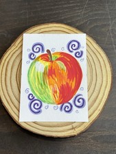 Original ACEO Acrylic Mini Painting Apple Hand-Drawn Art Card Signed by Artist
