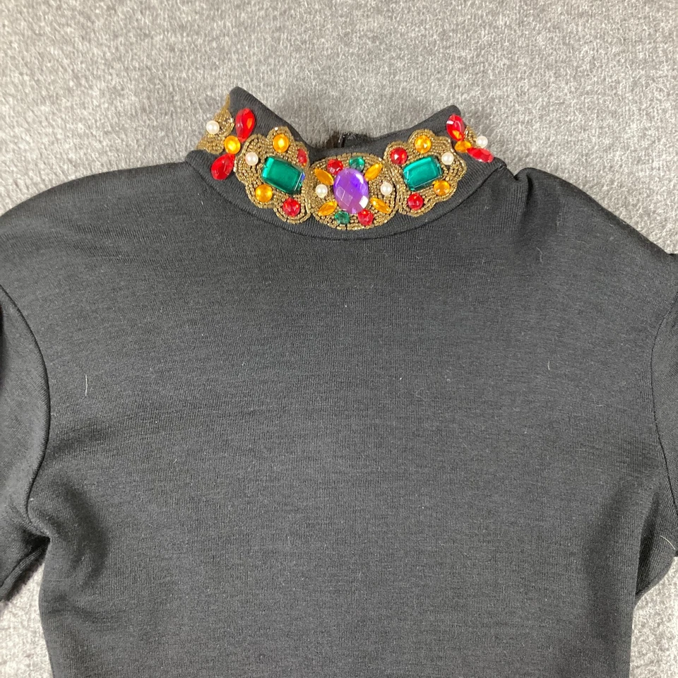 Mini Vestido Vintage Andrea Jovine 100% Lana Body Con Mediano M Negro Cuello Joya Foto 2 de 4