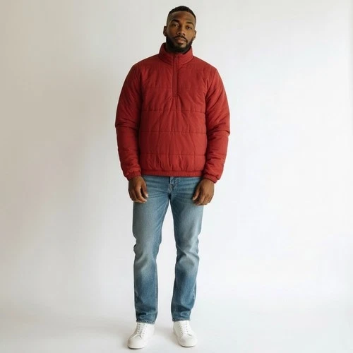 BP Mens Red Quilted Puffer convertible Vest Oversized Jacket  1/4 zip Up - product listing photo