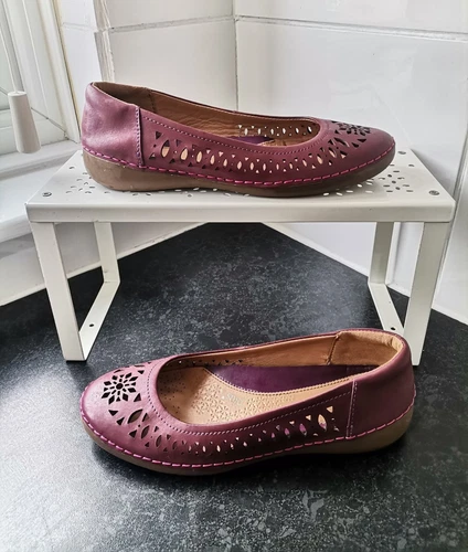 Scarpe casual Clarks Plus viola rosa pelle slip on flat ballet taglia UK 4 5 ottime condizioni