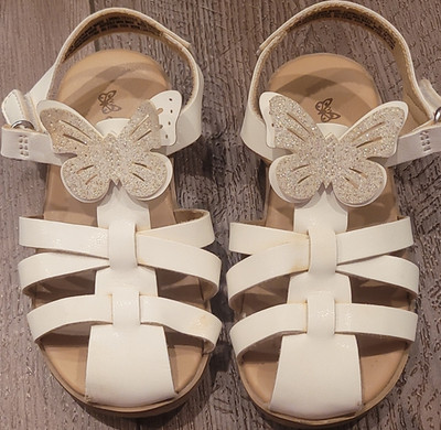 Self Esteem Girls White Glitter Butterfly Strappy Sandals Size 7