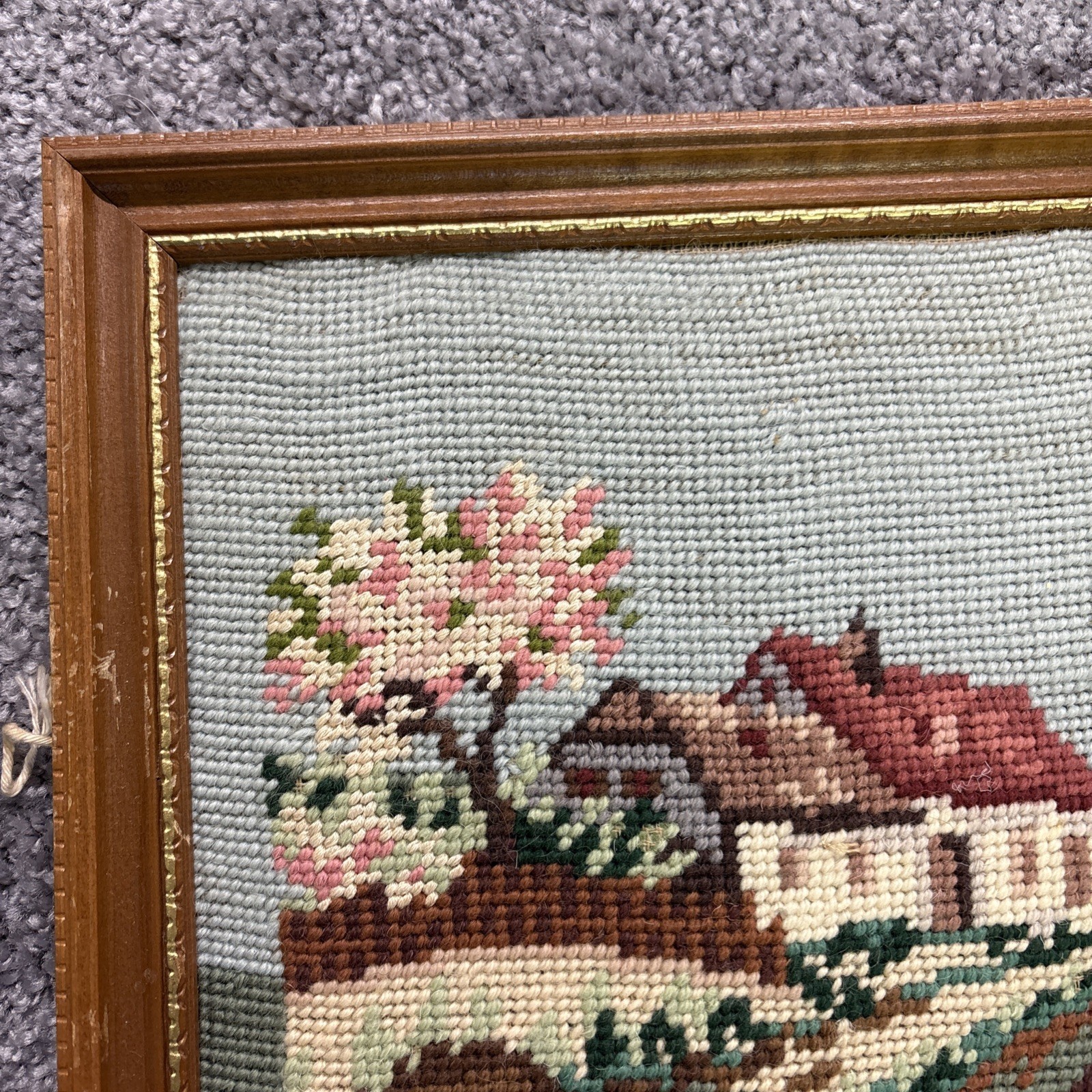 Four Season Needlepoint 11” Framed Pictures Winter Spring Summer Fall Signed