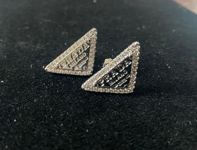 Beautiful Prada Signature Triangle Silver Tone Stud Earrings  display picture 3