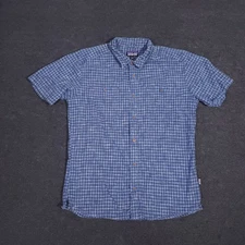 Patagonia Back Step Shirt Mens Large Blue Check Short Sleeve Hiking Outdoor Camp