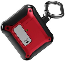 Secure Click Case Rugged Cover with Carabiner Clip for Airpods Gen 1 2 - Red