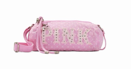 VS PINK Victoria’s Secret CANVAS ROLLED DUFFLE SHOULDER BAG In CLASSIC PINK DOT