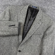 Vintage Harris Tweed Sport Coat 40R Black Gray Herringbone Scottish Wool USA