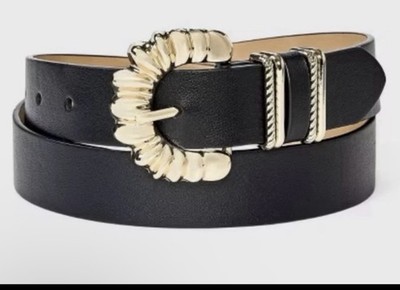 NWT Ava & Viv Black Belt with Gold Decorative Buckle Plus Size W/ Loop Size 2X