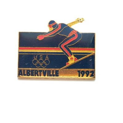 Albertville 1992 USA Olympic Skiing Pin Winter Games Athlete Speed Event Vintage
