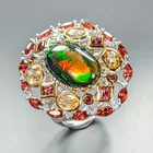Special 6 ct AAA+ Natural Black Opal Ring 925 Sterling Silver Size 8.5 /R462068
