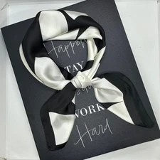 New Elegant Bandana Square Scarf Vintage BLACK and WHITE Wrap Silk Appearance