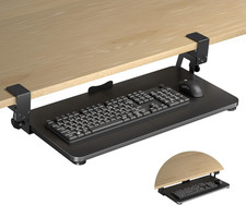 Large Under-Desk Keyboard Tray with C-Clamp, Slide-Out Platform, Black