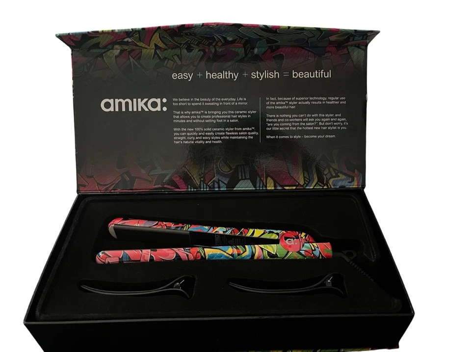 Amika Ceramic Flat Iron Styler Graffiti Edition New w/ Box, up to 450 Degrees - Image 3 of 4