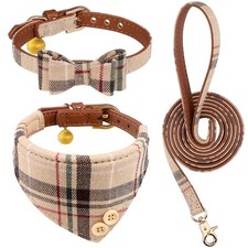 3 PCS Dog Collars for Small Puppy Collar and Leash Set, Bow Tie with Bell, Ba...