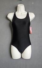 Kanu Surf Kids One Piece Swimsuit Size 14 Black Double Cross Strap