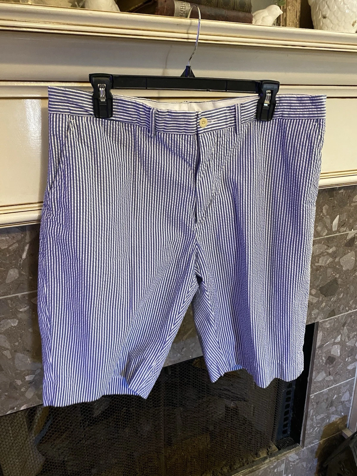 Polo by Ralph Lauren Shorts Men’s 35 Blue White Striped Seersucker Cotton Preppy