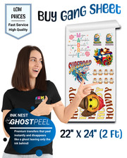 Custom DTF Gang Sheets, DTF Transfers, Direct to Film Prints, Hot Peel 22" x 24"