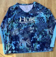Huk Kryptek Pontus Performance Fishing Long Sleeve Shirt V-neck Women's Sz XL
